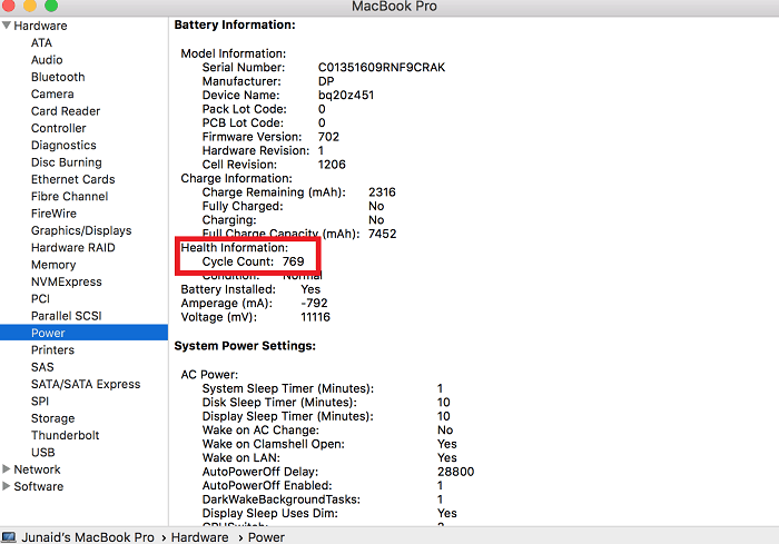 Cycle Count - Service Battery MacBook 