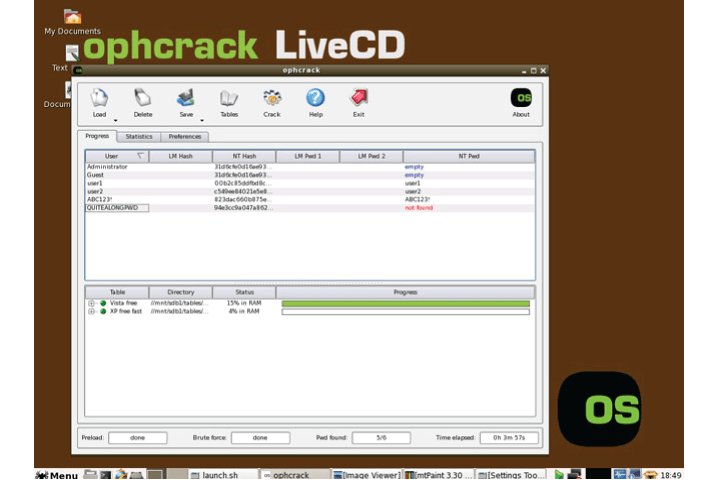 Ophcrack Live CD