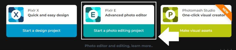 start a photo editing project pixlr
