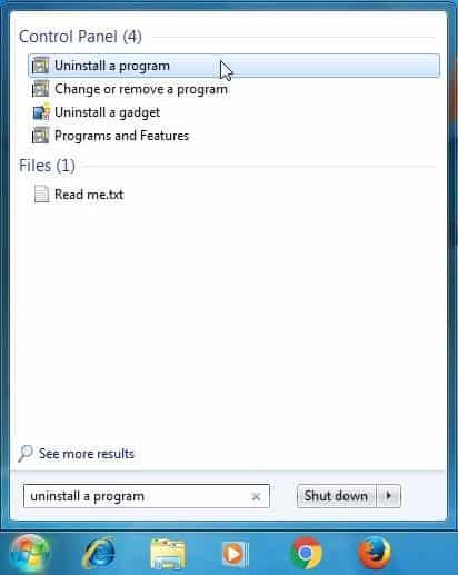 uninstall a program from start menu