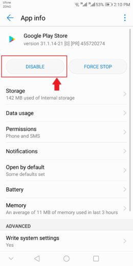 disable google play store